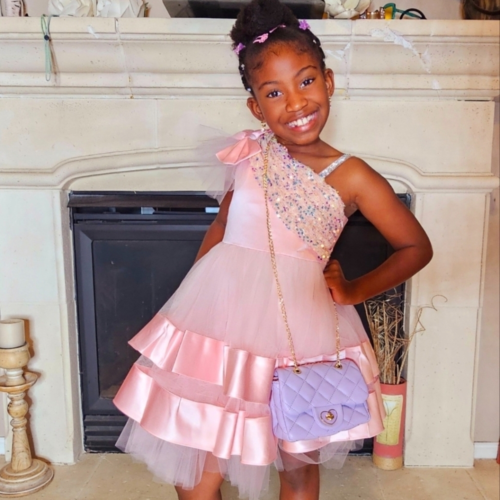 Pink Sequin Shawl Party Dress